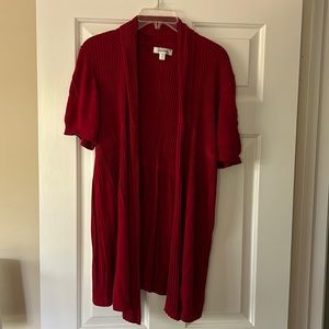 Dress Barn red duster / cardigan, long with short sleeves 3x